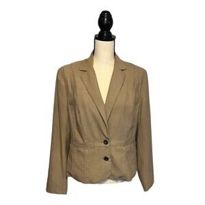 New York 7th Avenue Blazer Womens Size 12 Khaki Lined Suit Jacket Welt Pockets